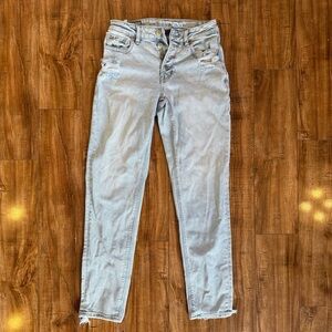 American Eagle Women's Slim Straight Skinny Distressed Jeans Button Fly Size 0